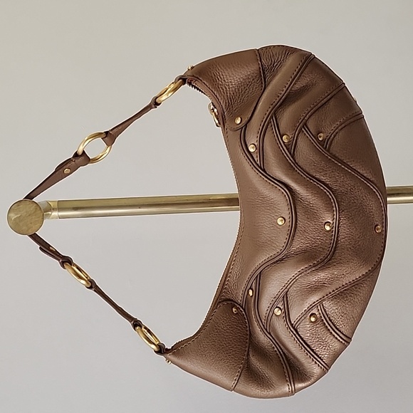 Cole Haan Gold Fish F05 Pebbled Leather Hobo/Soho Handbag Purse With Wallet - Picture 7 of 16